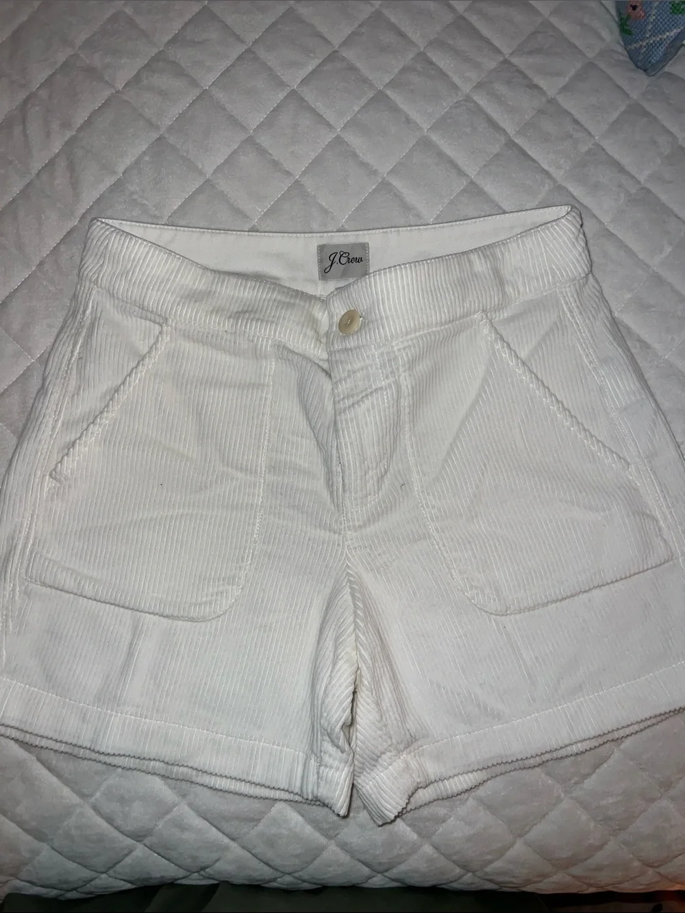 J. Crew White Corduroy Shortie Shorts.